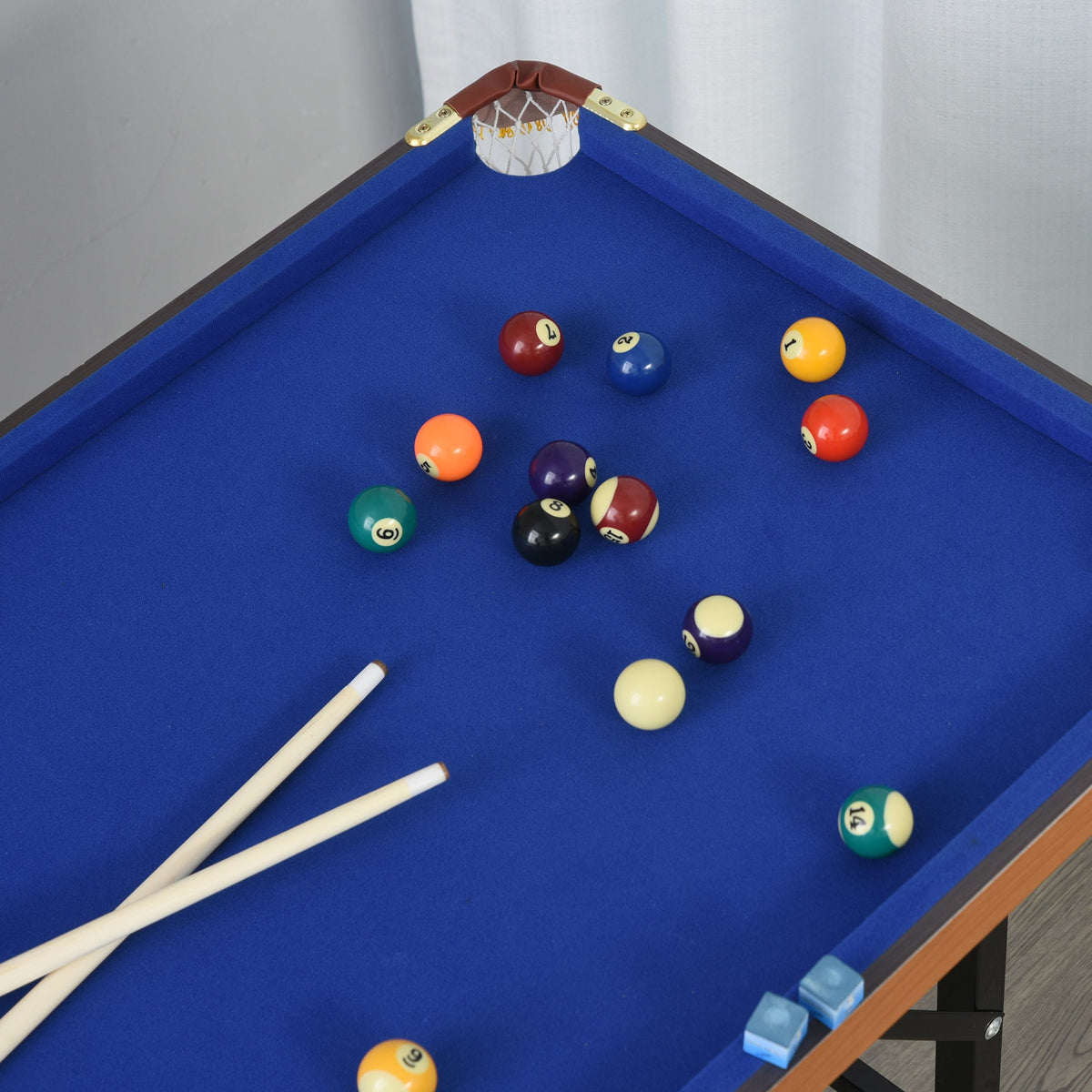 55" Portable Folding Billiards Table Game Pool Table for Whole Family Number Use With Cues, Ball, Rack, Chalk, Blue