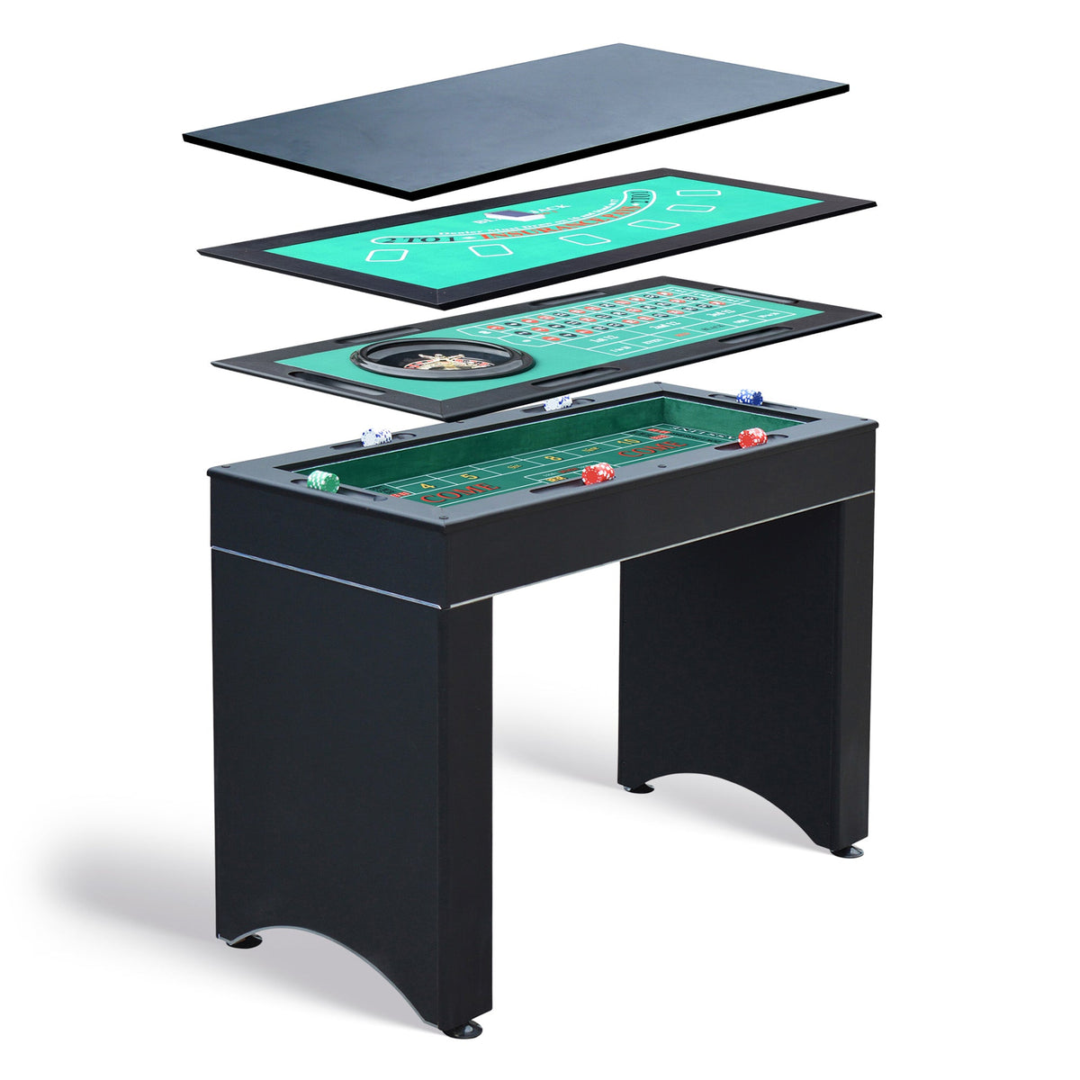 Hathaway Monte Carlo 48-in Roulette Table 4-in-1 Casino Multi-Game Set - Black