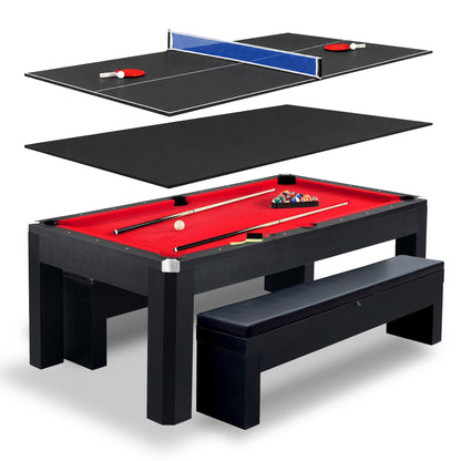 Hathaway Park Avenue 7-ft Pool Table Combo Set with Benches - Black with Red Felt