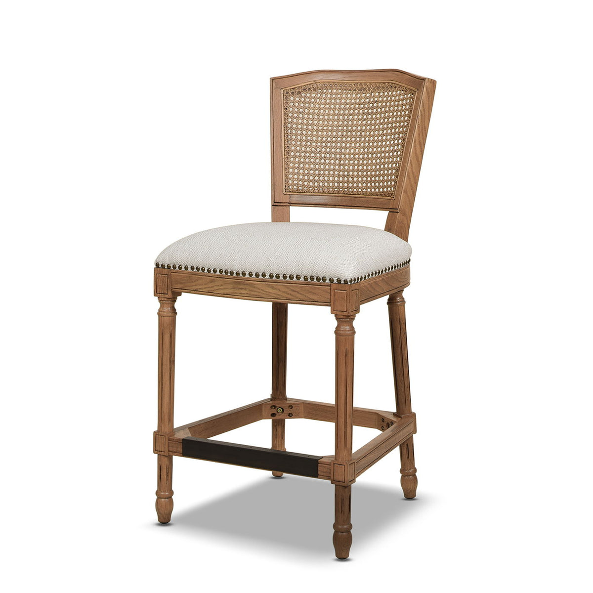 Rattan Wicker High Back Counter Bar Stool with Oak Frame - Gray or Dark Brown