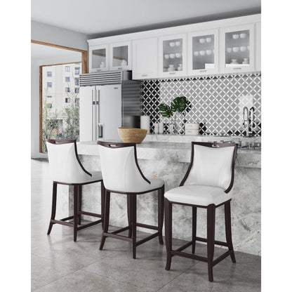 Bar Height Barstool with Back Support and Faux Leather Seat - White