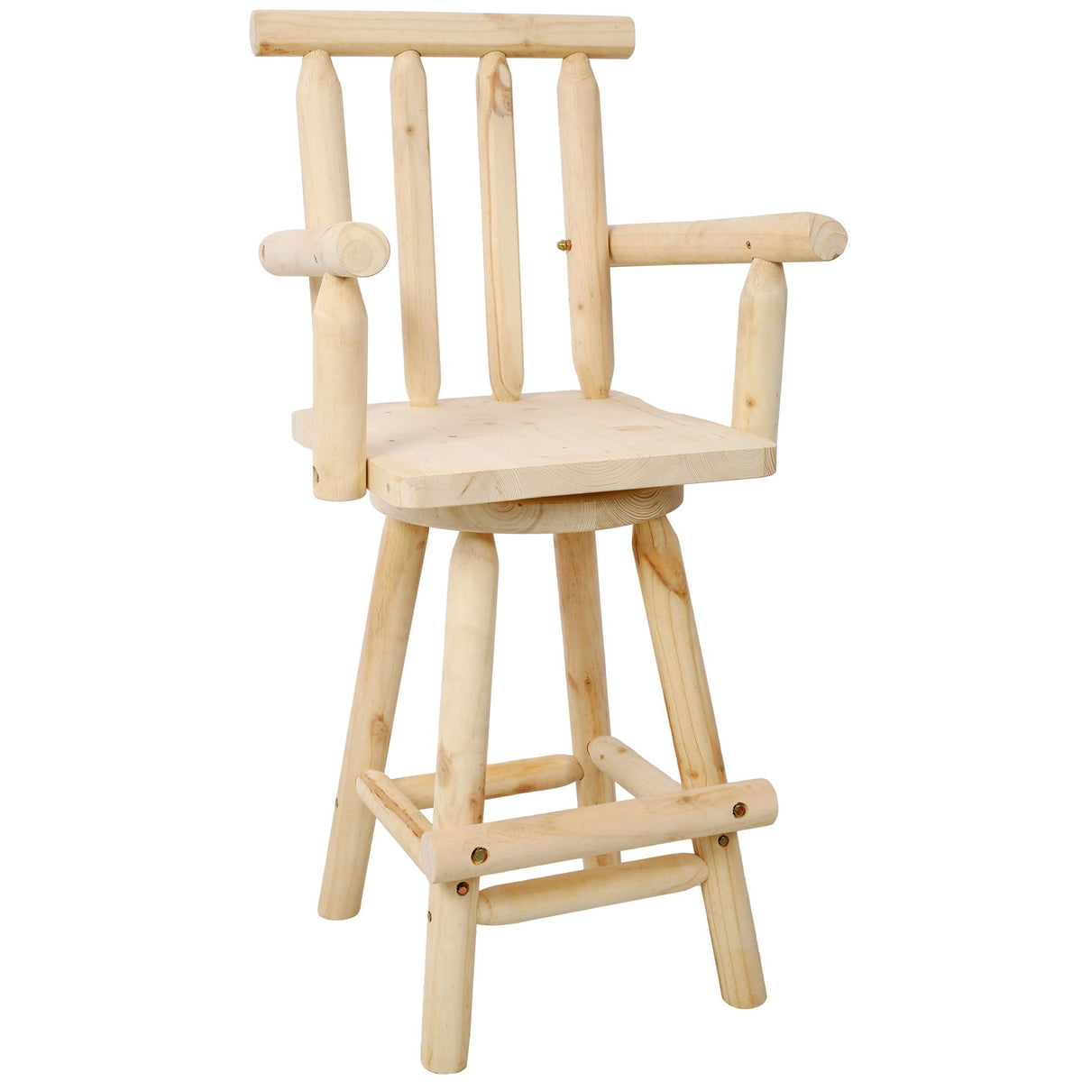 Rustic Bar Stool with Wide Armrest and 360° Swivel - Dark Brown or Light Brown