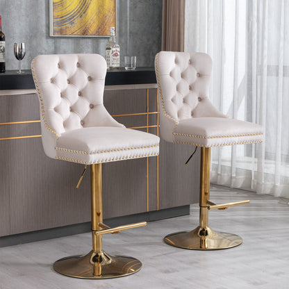 Modern Upholstered Swivel Barstools with Adjustable Height - Set of 2