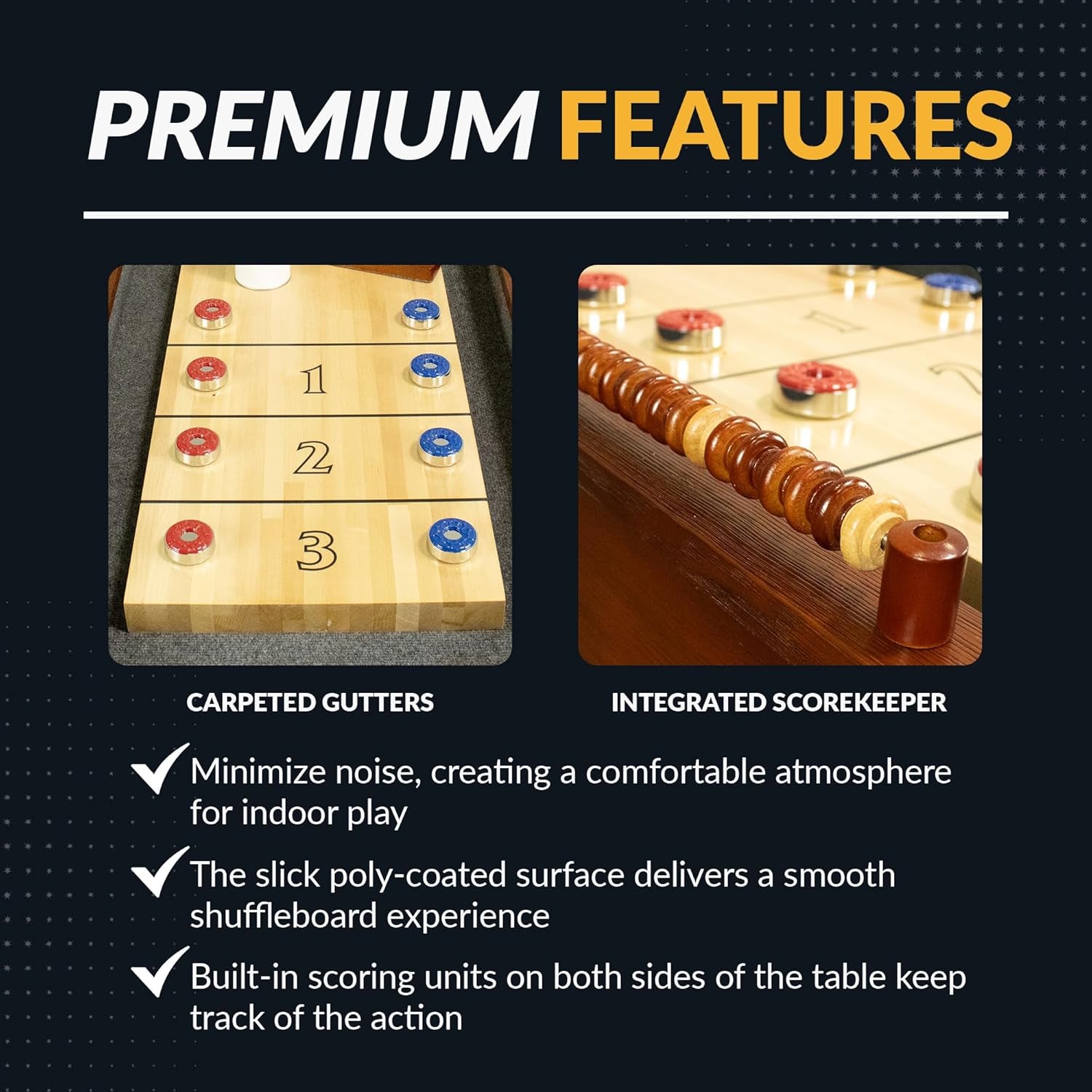Cheyenne 12 Ft Shuffleboard Table for Family Arcade Game Room - with Poly-Coated Playfield, Built-In Scorer & Cabinet, Climate Adjusters, Leg Levelers, 8 Pucks, Brush & Wax – Rustic Oak