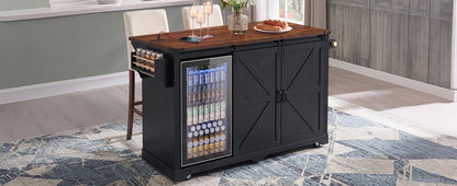 72" Farmhouse Kitchen Island with Fridge Storage & Power Outlet - Black