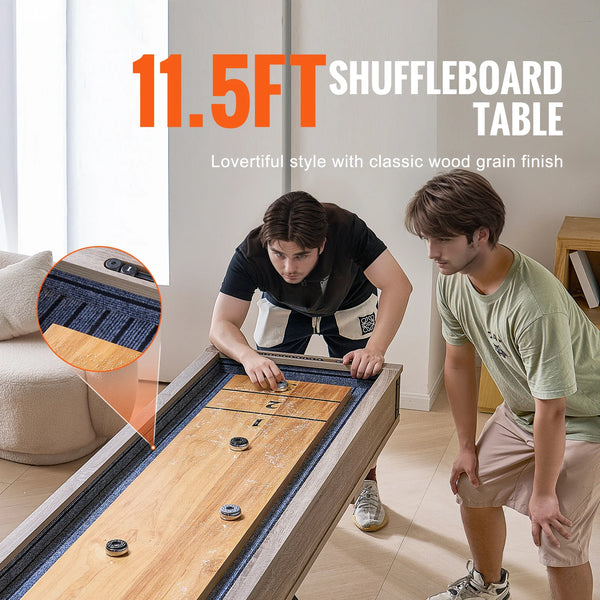Ultimate 11.5 Ft Shuffleboard & Bowling Combo Game Set - Perfect for Family Game Rooms with Scratch-Resistant Playfield, 8 Pucks, Bowling Set, Wax & Table Brush Included!