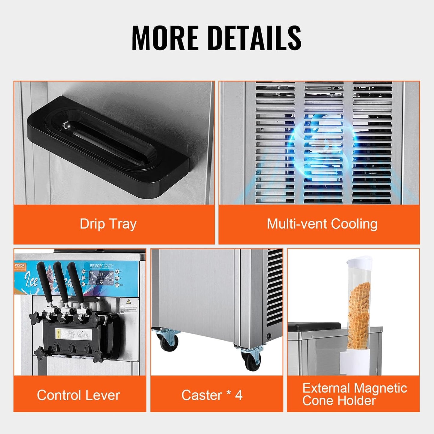 Commercial Ice Cream Machine, 21-31 L/H Yield, 1800W 3-Flavor Freestanding Soft Serve Ice Cream Maker, 2 X 5.5L Stainless Steel Cylinder, LED Panel Auto Clean Pre-Cooling, for Restaurant Bars