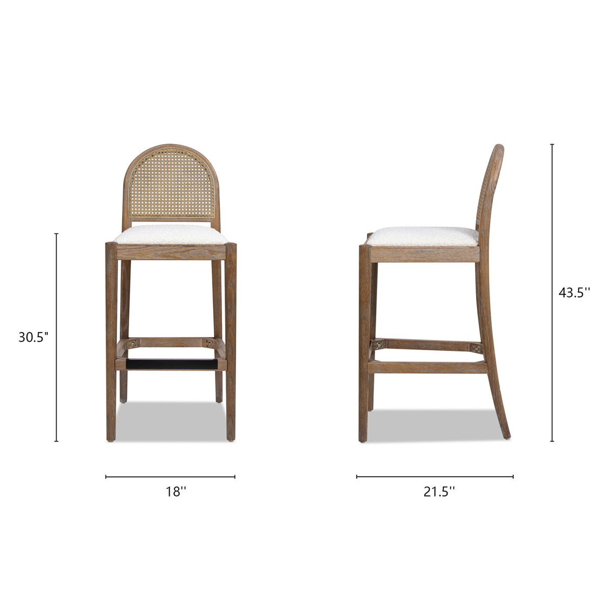 Curved Back Cane Bar Stools with Natural Cane Webbing - Black or White