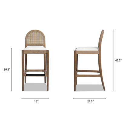 Curved Back Cane Bar Stools with Natural Cane Webbing - Black or White