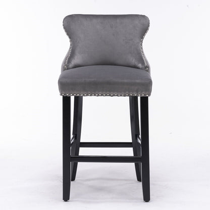 Upholstered Wing-Back Barstools with Button Tufting and Nailhead Trim - Set of 2