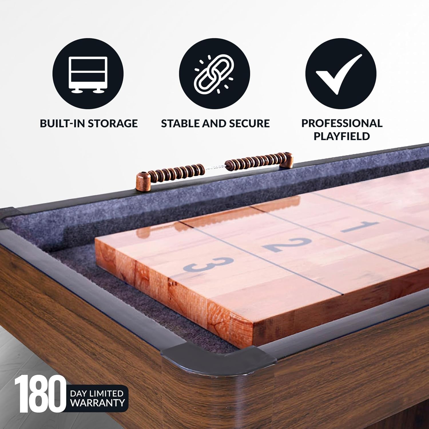 Challenger 12-ft Shuffleboard Table - Premium Walnut Finish with Built-In Scoring, Climate Adjusters, and Complete Accessory Set for Endless Family Fun