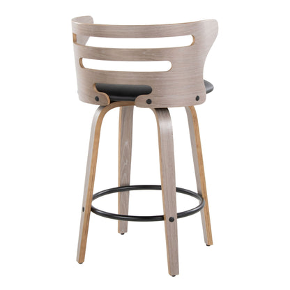Mid Century Modern Fixed Height Barstool with Swivel and Round Footrest - Beige or Black