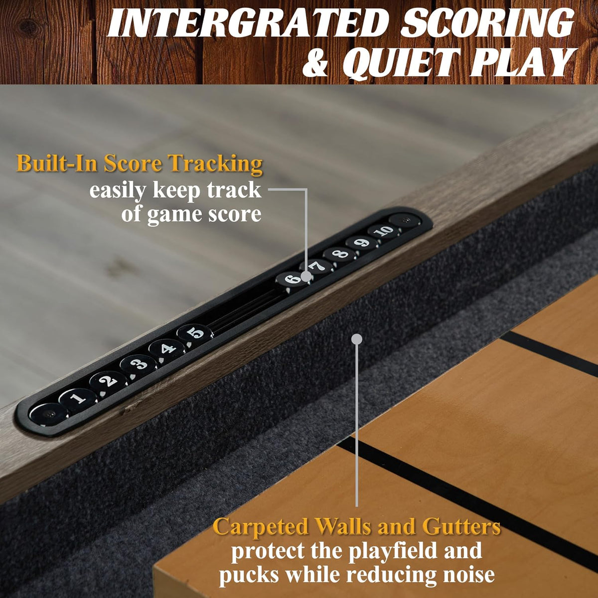 Barrington 9-Foot Shuffleboard Table with Durable Scratch-Resistant Playfield and 8-Puck Set