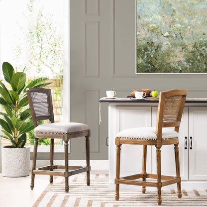 Rattan Wicker High Back Counter Bar Stool with Oak Frame - Gray or Dark Brown