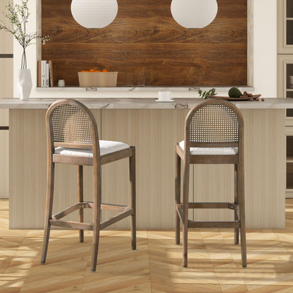 Curved Back Cane Bar Stools with Natural Cane Webbing - Black or White