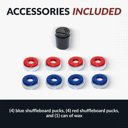 Avenger 9-Foot Shuffleboard Table for Family Game Rooms – Poly-Coated Playfield, Integrated Scoring System, Carpeted Gutters, Includes 8 Pucks, Brush, and Wax – Black Finish
