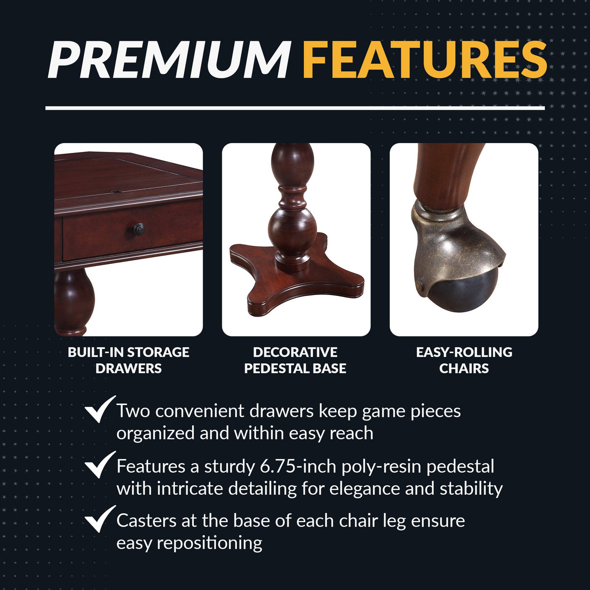 Hathaway Fortress 28-in Chess 3-in-1 Pedestal Game Table Set with Chairs