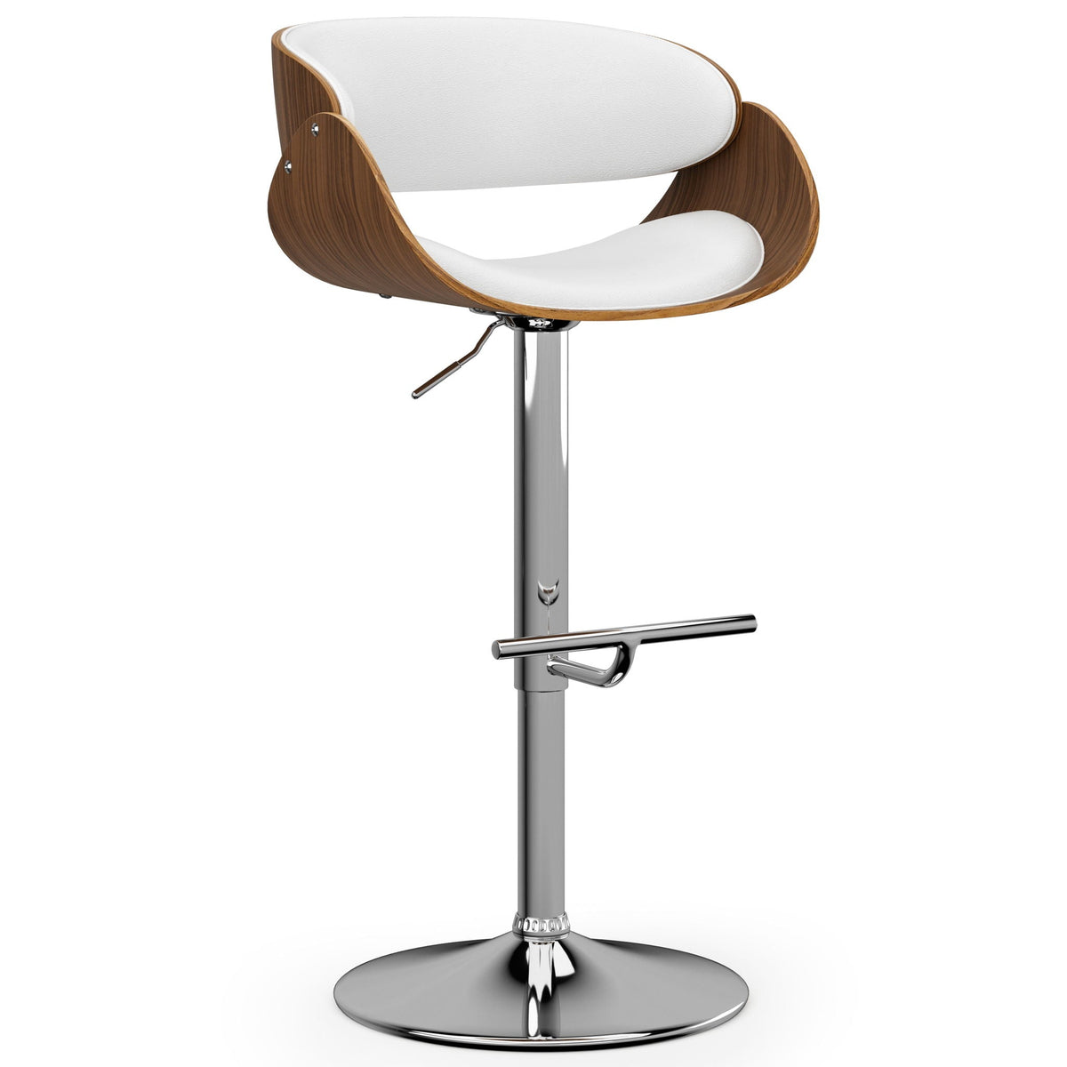 Mid Century Modern Adjustable Swivel Bar Stool with Bentwood Frame - Black, Light Blue, Dark Gray, White