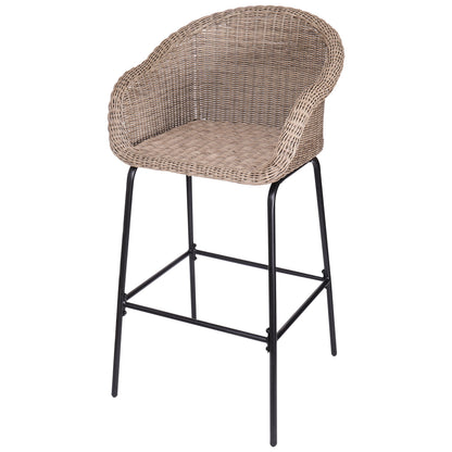 Light Brown Metal Wicker Barstool Set of 2 with Iron Frames