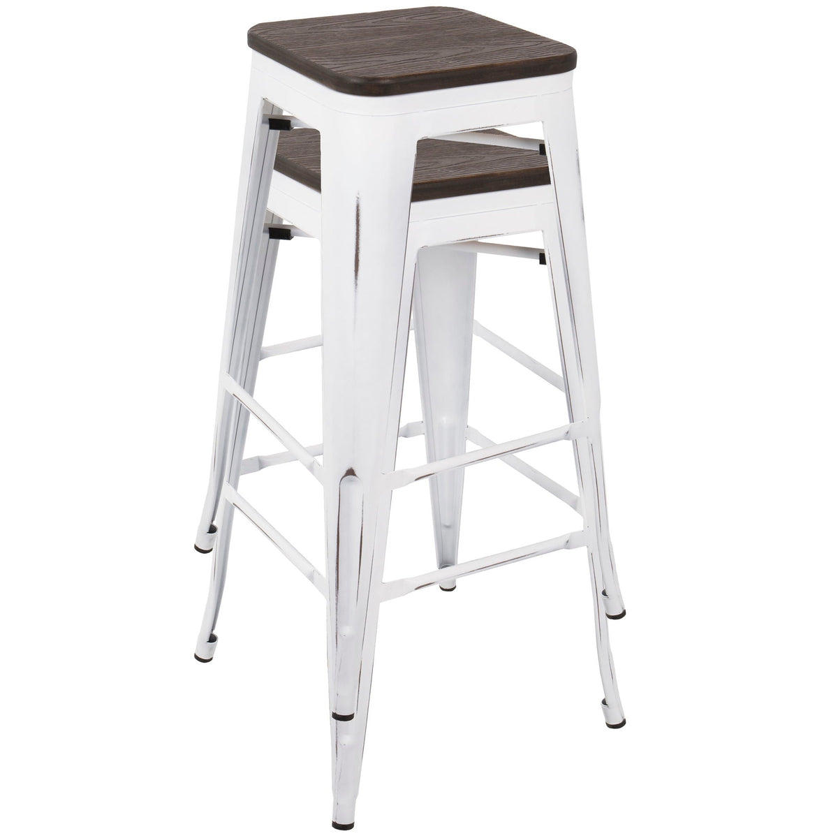 Contemporary Barstool Set of 2 with Stackable Design - Black or White