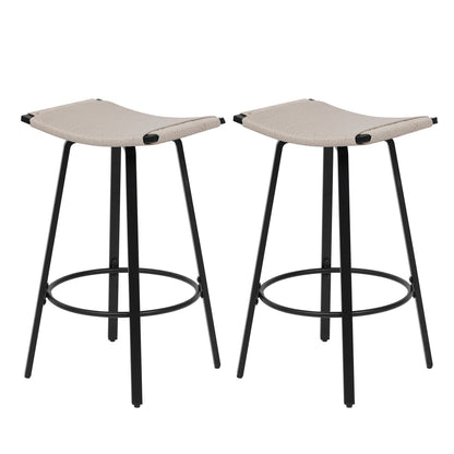 Counter Height Bar Stools Backless Handwoven Set with Round Footrest - Creamy White