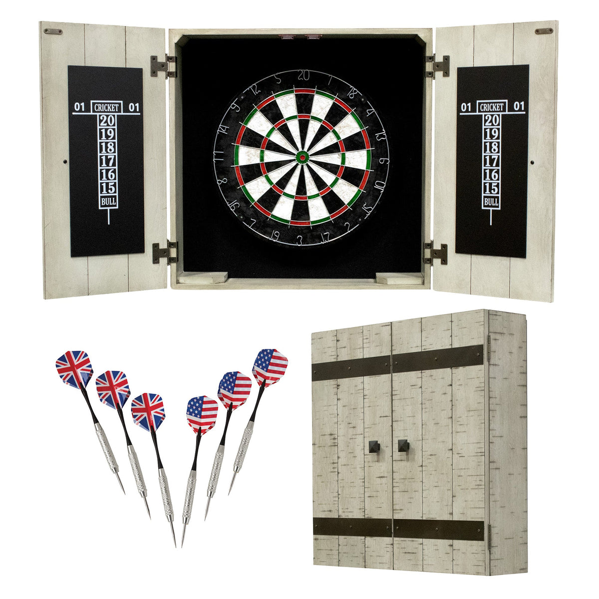 Hathaway Drifter Bristle Dartboard and Cabinet Set - Rustic Gray