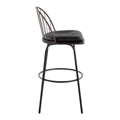 Farmhouse Barstool Set with Swivel and Round Footrest - Black or Dark Brown
