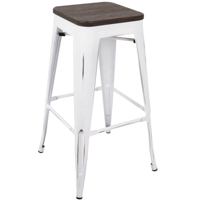 Contemporary Barstool Set of 2 with Stackable Design - Black or White