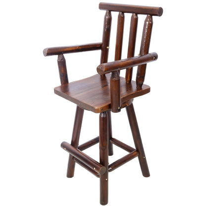 Rustic Bar Stool with Wide Armrest and 360° Swivel - Dark Brown or Light Brown