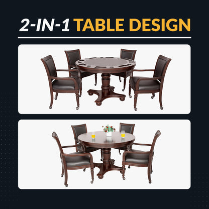Hathaway Bridgeport 48-in Poker Table and Dining Top with 4 Arm Chairs - Walnut Finish