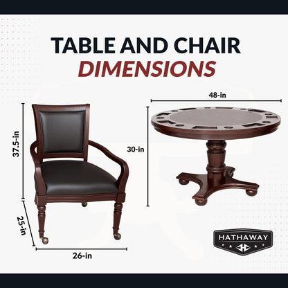 Hathaway Bridgeport 48-in Poker Table and Dining Top with 4 Arm Chairs - Walnut Finish