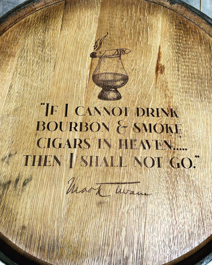 Custom made Bourbon Barrel Bistro/Pub Table Table with cabinet base and glass insert- Custom designed laser engraving available