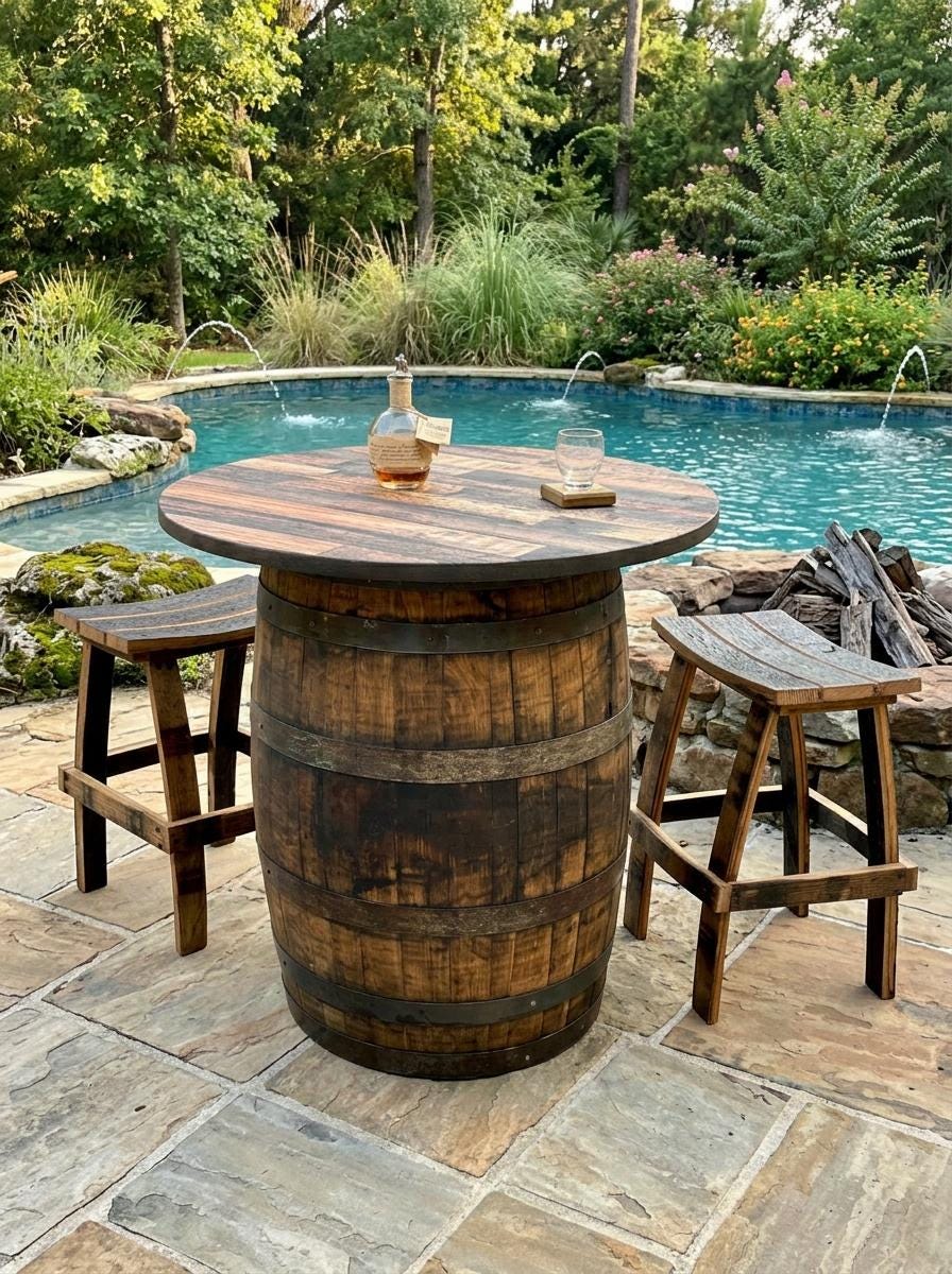 Bourbon Barrel Bistro/Patio Table with optional stools - Indoor/Outdoor