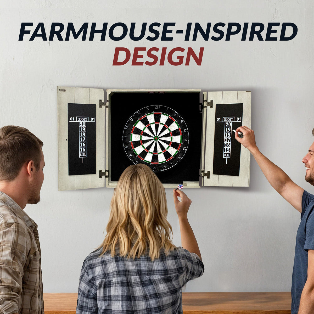Hathaway Drifter Bristle Dartboard and Cabinet Set - Rustic Gray