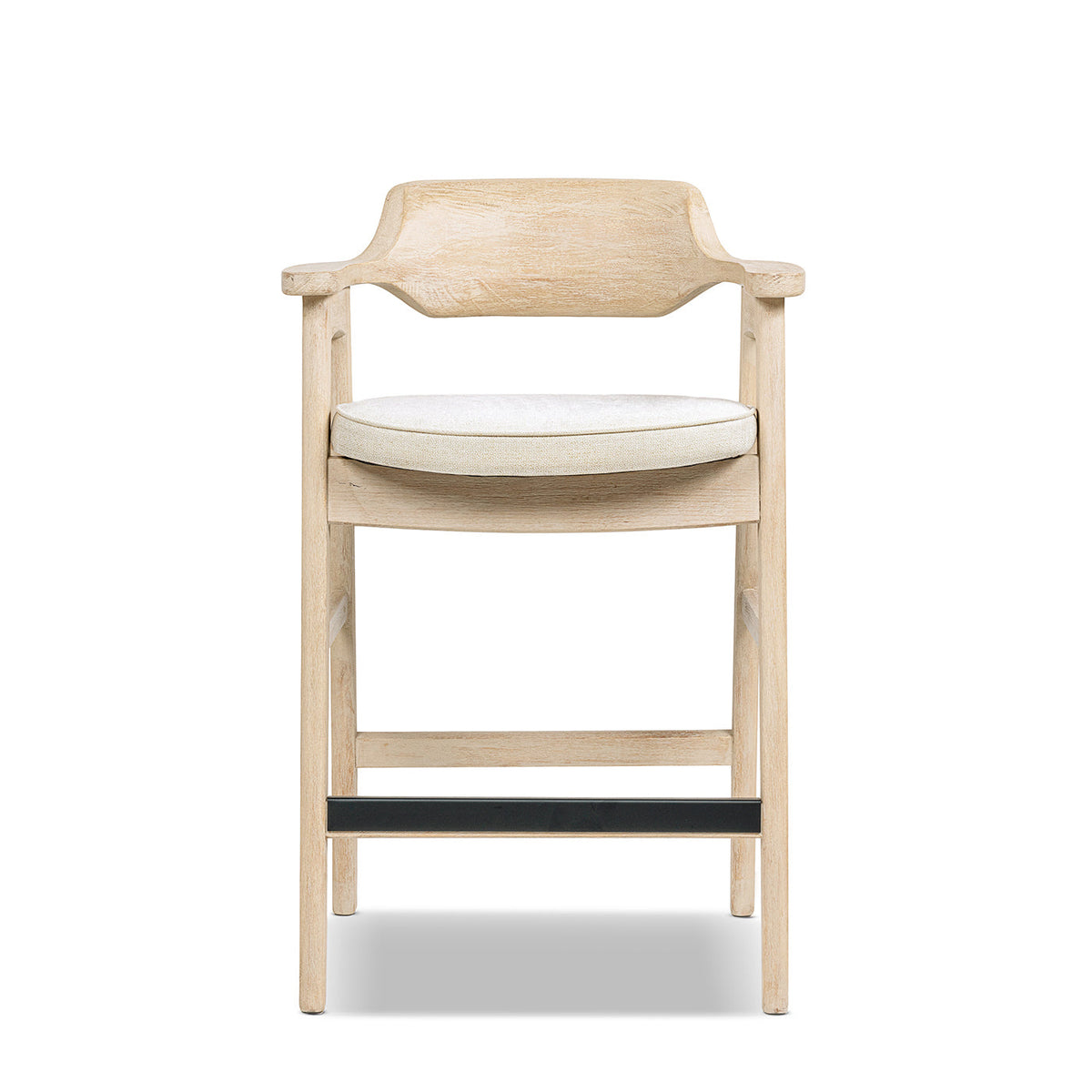 29.5" Upholstered Reclaimed Pine Bar Stool with Chenille Seat - Light Beige
