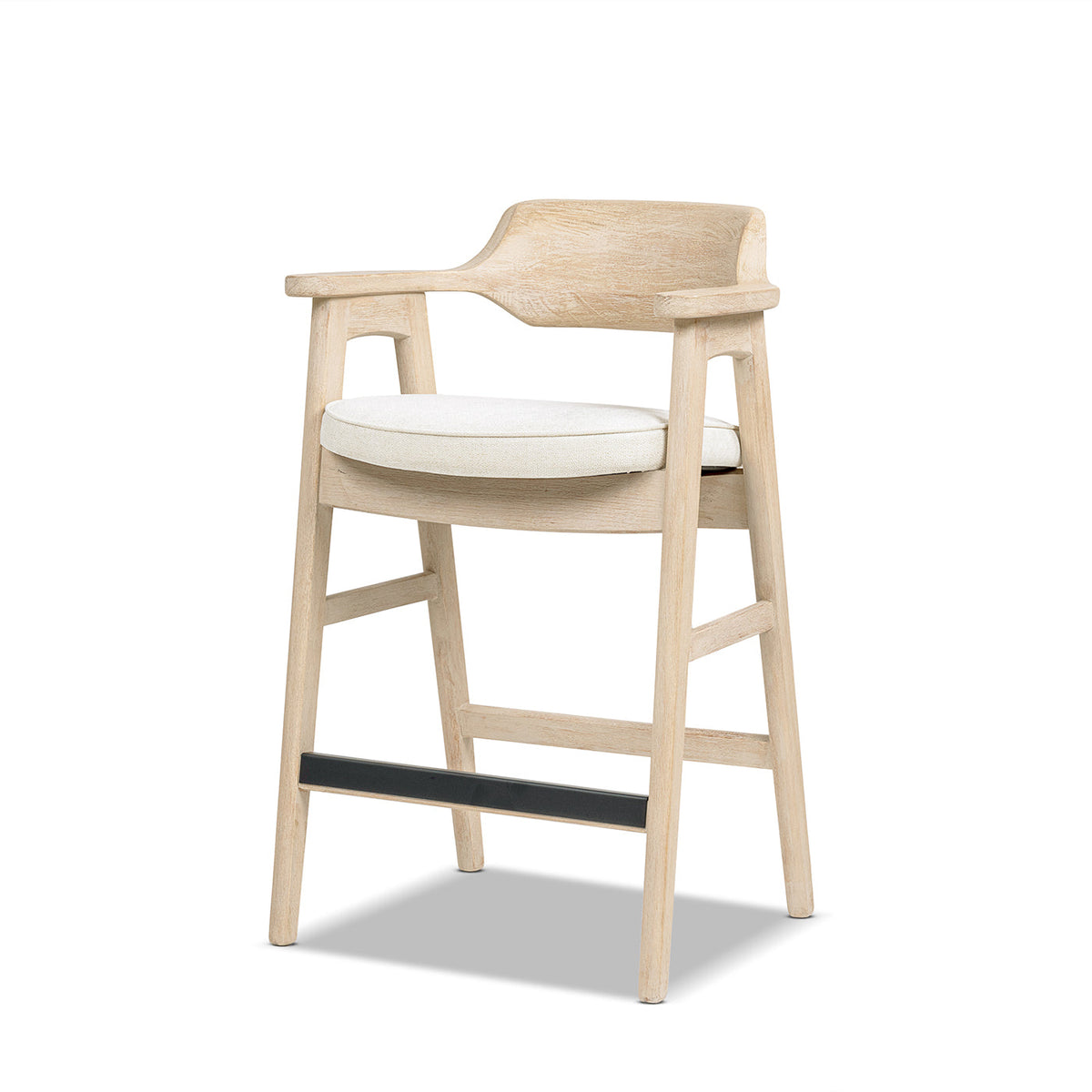 29.5" Upholstered Reclaimed Pine Bar Stool with Chenille Seat - Light Beige