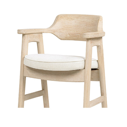 29.5" Upholstered Reclaimed Pine Bar Stool with Chenille Seat - Light Beige