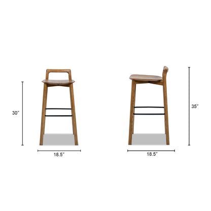 Modern Minimalist Low Back Barstool with Iron Footrest - Walnut