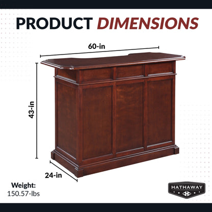 Hathaway Ridgeline 60-in Hardwood Home Bar with Storage - Mahogany Finish