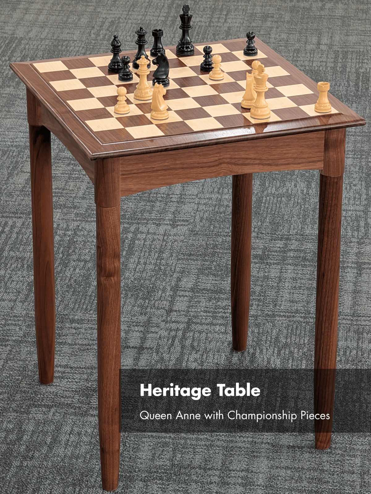 JLP Heritage Chess Table in Walnut Maple Hardwoods - US Handcrafted