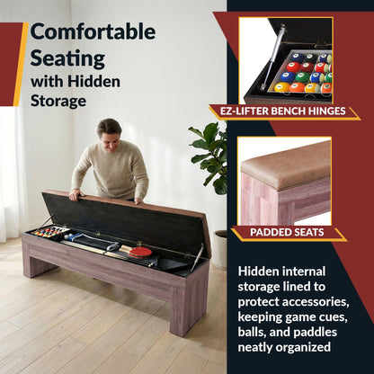 Hathaway Newport 7-ft Pool Table Combo Set with Benches - Light Oak with Red Felt