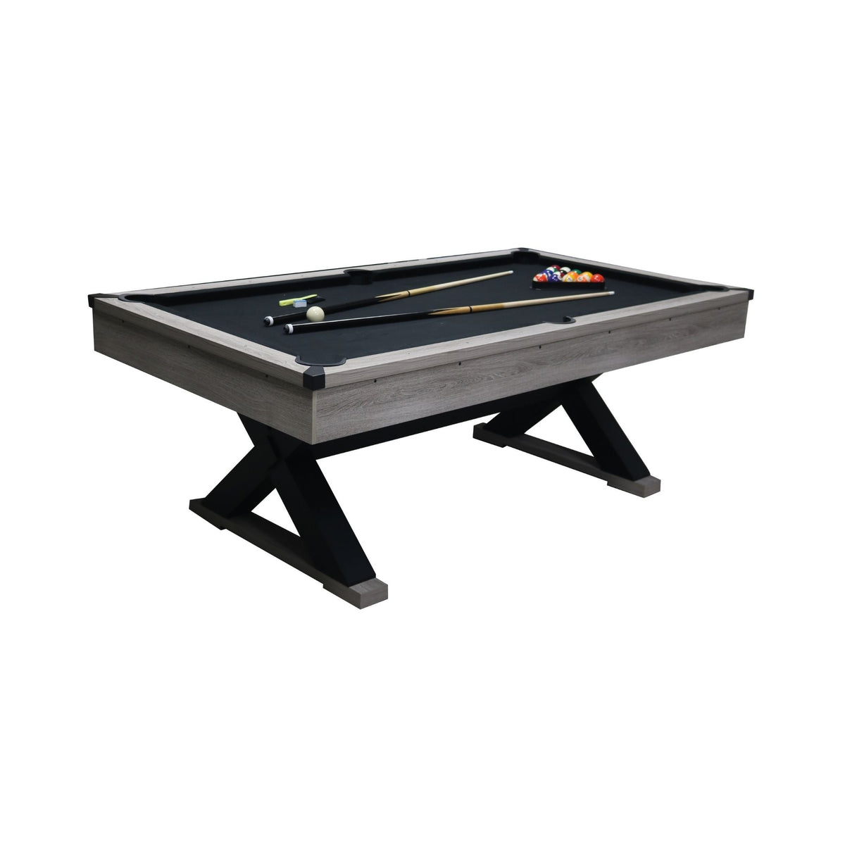 Large 84-Inch Rustic Gray Pool Table With Cues, Balls And X-Legs (SAK54361)