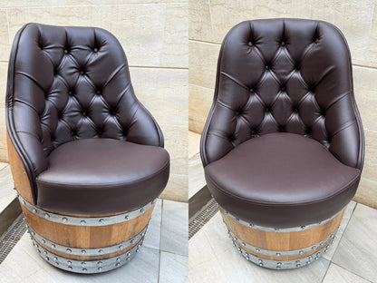 Luxury Whiskey & Wine Barrel Captain Chair — Memory Foam, Brown Upholstery