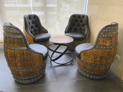 Luxury Whiskey & Wine Barrel Captain Chair — Memory Foam, Brown Upholstery