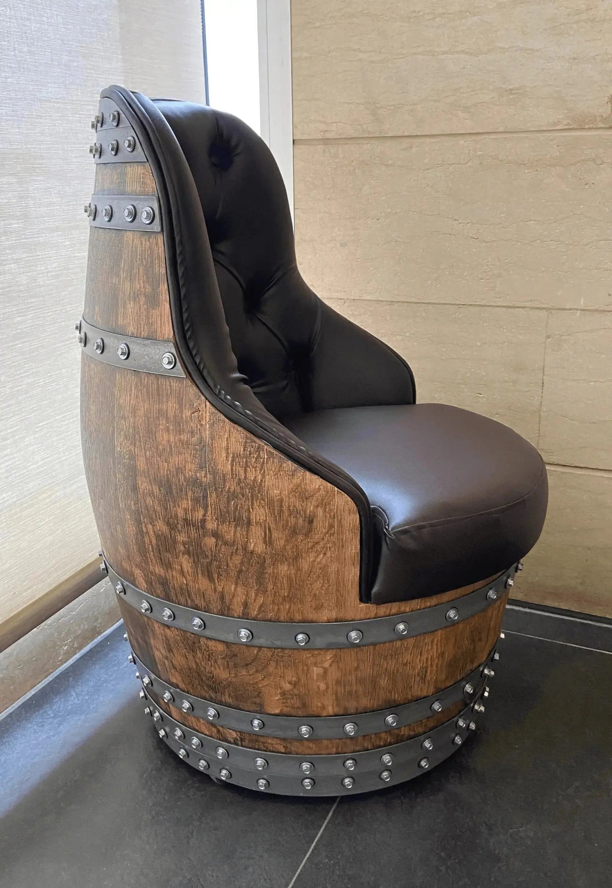 Luxury Whiskey & Wine Barrel Captain Chair with Hidden Safe