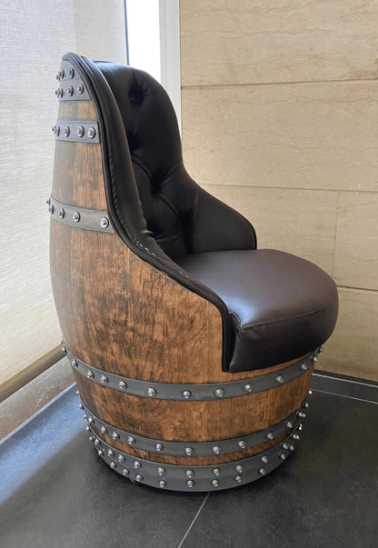 Luxury Whiskey & Wine Barrel Captain Chair with Hidden Safe