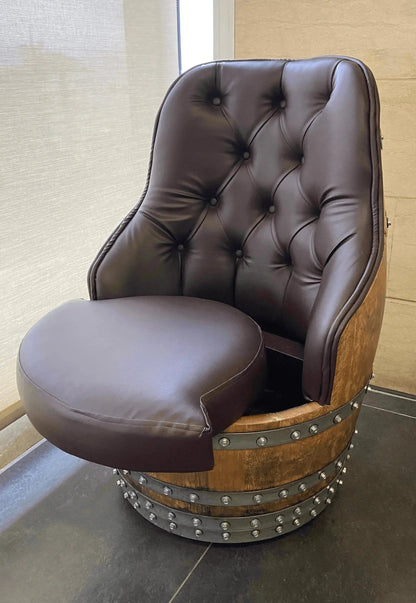 Luxury Whiskey & Wine Barrel Captain Chair — Memory Foam, Brown Upholstery