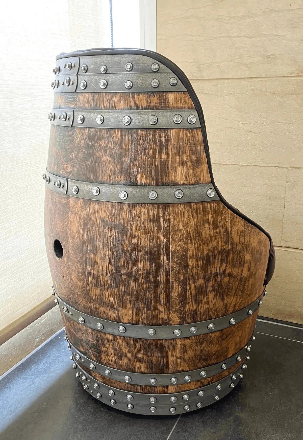 Luxury Whiskey & Wine Barrel Captain Chair with Hidden Safe