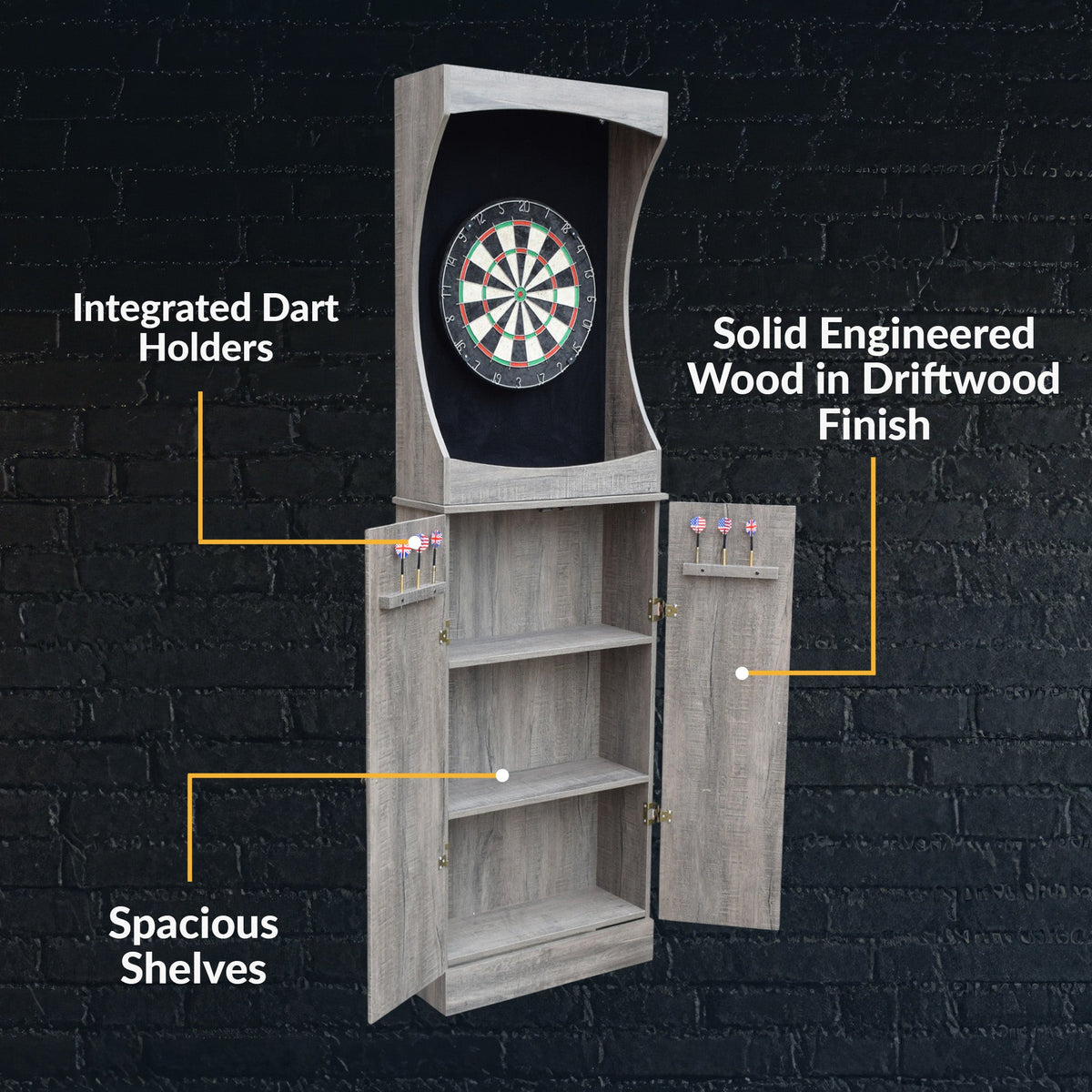 Hathaway Westwood Bristle Dartboard and 84-in Free-Standing Cabinet - Rustic Gray