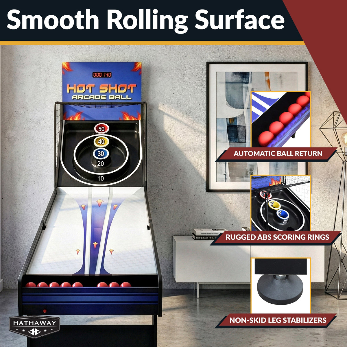 Hathaway Hot Shot 8-ft Roll Hop and Score Arcade Game Table with LED Scoring